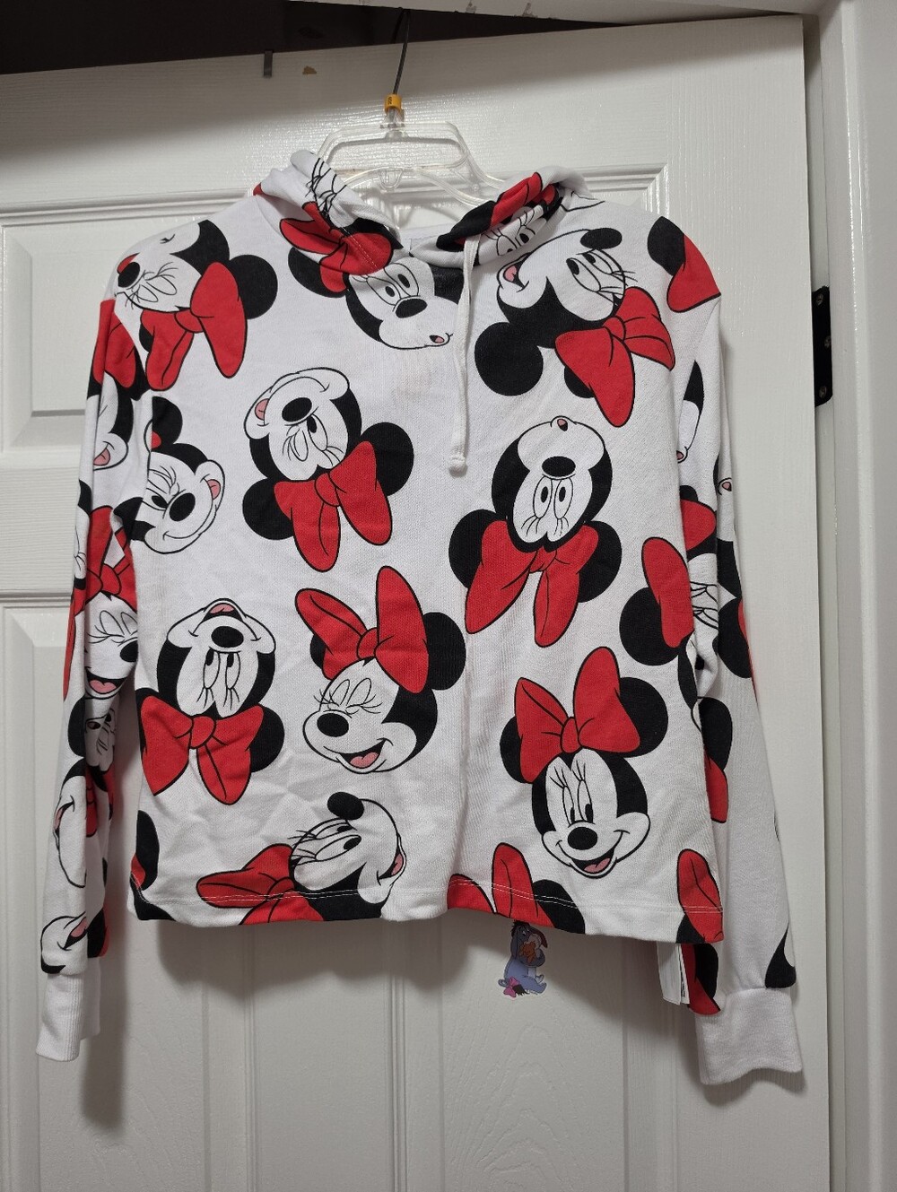 Disney Minnie Mouse Crop Hoodie Sweatshirt - White, Red & Black Size Medium
